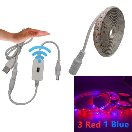 Світлодіодна LED стрічка для рослин, повний спектр, USB, 5V, з датчиком керування.